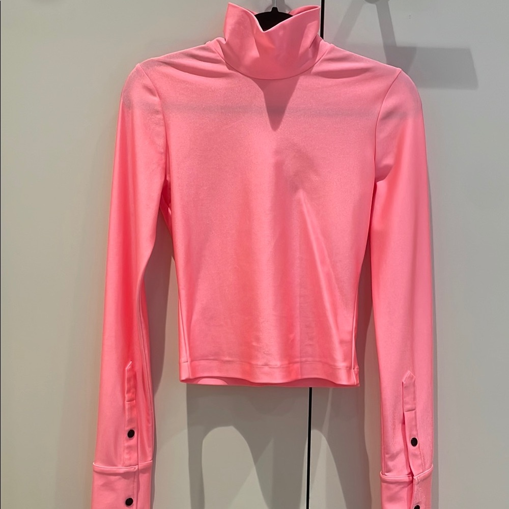 Alexander Wang Neon Pink Mock Neck Long Sleeve Top